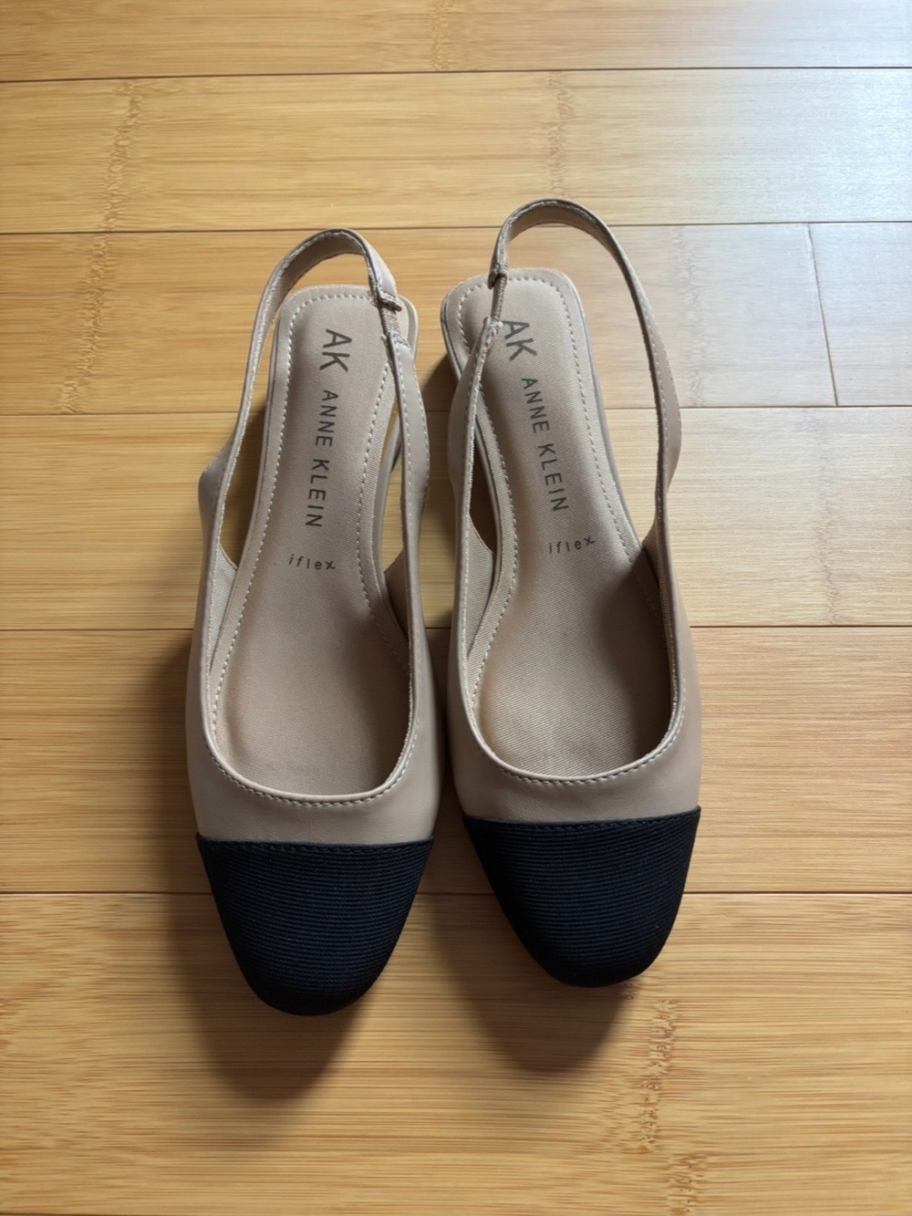 Anne Klein Women's Beige/Black Slingback Flats Size 7.5